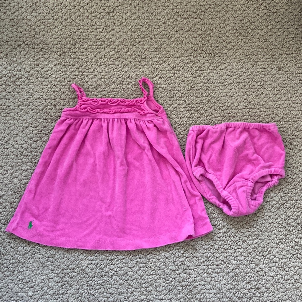 Ralph Lauren Hot Pink Ruffled Terry Dress with Spaghetti Straps-Size 6 M